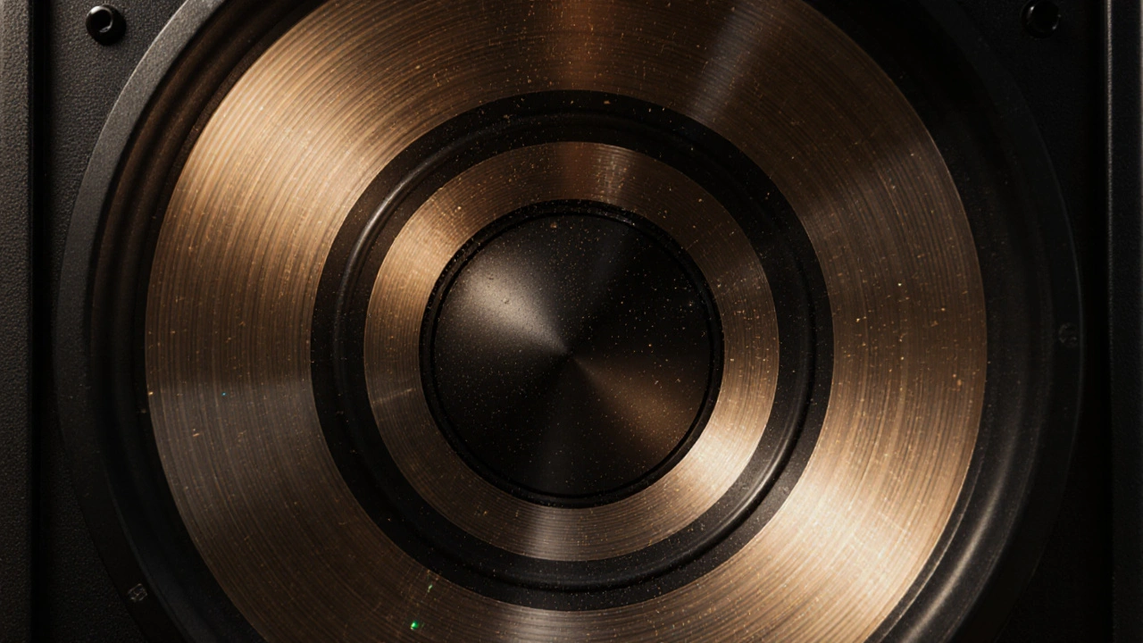 Close-up of a Funktion-One speaker with visible sound waves radiating through the air.