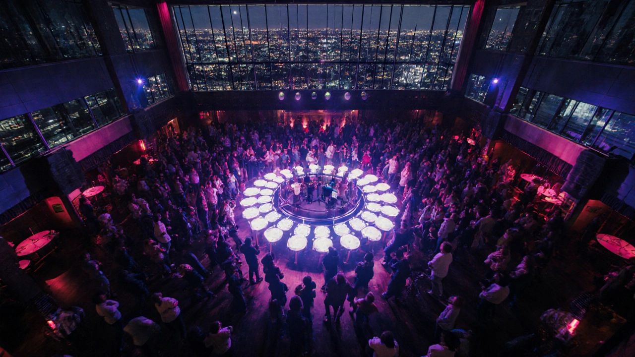 Overhead view of Metropolis London&#039;s dance floor with glowing VIP tables in center